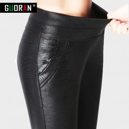 GUORAN Womens Faux Leather Skinny Pants Snakeskin Pattern High Elastic Waist Stretch Pencil Leggings Sizes up to 4XL