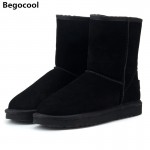 Begocool Womens Genuine Leather Waterproof Winter Boots 100% Wool Interior Large Sizes 34-44
