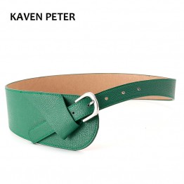 KAVEN PETER Womens Faux Leather Belt Gold Metal Buckle Casual Wide Strap Ladies Fashion