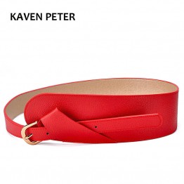 KAVEN PETER Womens Faux Leather Belt Gold Metal Buckle Casual Wide Strap Ladies Fashion