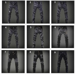 Gurun Vani Mens Skinny Faux Leather Pants Motorcycle Style Stitching Fashion Brand 9 Styles