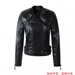 2018 Womens Soft Faux Leather Motorcycle Jacket PU Leather Biker Style Streetwear