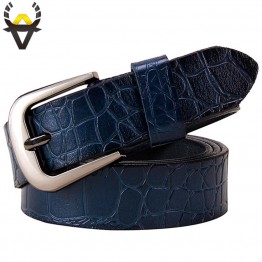 BeHighKing Womens Genuine Leather Thin Belt  Second Layer Cowhide Pin Buckle Strap High Quality Fashion
