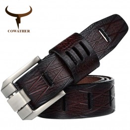 COWATHER Mens Genuine Leather Belt Pin Buckle Large Sizes 100-130 cm