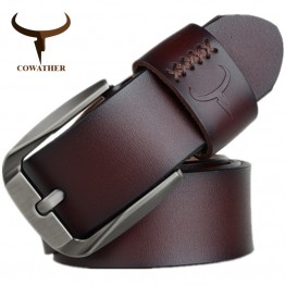 COWATHER Mens Genuine Leather Belt Vintage Style Pin Buckle High Quality Fashion Cinturones Hombre