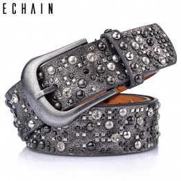 ECHAIN Genuine Leather Designer Belt Vintage Style High Quality Handmade Strap Luxury Designer