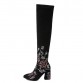 LUOWEIKAD Womens Embroidered Knee High Boots Handmade Side Zip Low Heel Female Winter Shoes