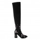 LUOWEIKAD Womens Embroidered Knee High Boots Handmade Side Zip Low Heel Female Winter Shoes