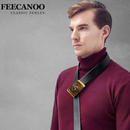 FEECANOO Mens Genuine Leather Belt Metal Buckle Luxury Brand 