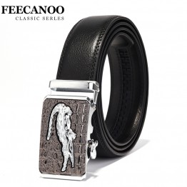 FEECANOO Mens Genuine Leather Belt Crocodile Logo High Quality Strap Famous Brand Designer Ceinture Homm