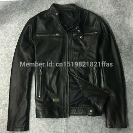 GU SEEMIO Mens Genuine Leather Bomber Jacket Real Sheepskin Motorcycle Style Coat Spring Autumn Fashion 