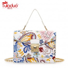 TuLaduo Womens PU Leather Floral Print Purse Shoulder and Crossbody Bag Ladies Fashion Handbag