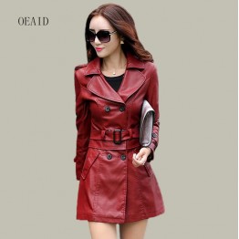 OEAID Womens Long Faux Leather Jacket Ladies Spring Fashion Coat Sizes S-5XL