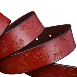 BeHighKing Womens Genuine Leather Wide Belt Second Layer Cow Skin High Quality Floral Vintage Design