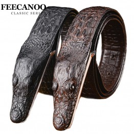 FEECANOO Mens Genuine Crocodile Leather Belt Casual Fashion 