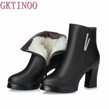 GKTINO New Fashion Autumn Winter Shoes Woman Genuine Leather Boots Women Boots with Thick High Heels Ankle Boots Wool Snow Boots32827671688