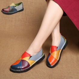 Handmade Soft Leather Shoes Womens Casual Flats Flower Round Toe Shoes 