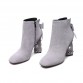 Krazing Pot Womens Winter Suede Ankle Boots Preppy Style Chelsea Boots Square Toe Thick Diamond High Heels