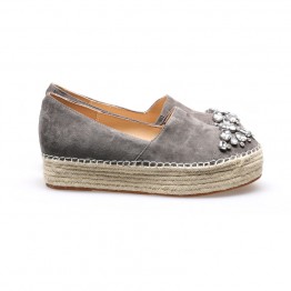 MEZEREON Spring Womens Espadrilles Genuine Leather Platform Shoes  Slip On Rhinestone Flats 