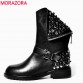 MORAZORA High quality PU + genuine leather boots rivets square heels autumn winter ankle boots sexy fur snow boots shoes woman32366120762
