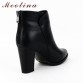 Meotina Genuine Leather Shoes Women Ankle Boots Autumn Thick High Heel Martin Boots Zip Winter Handmade Leather Shoes Boot Black32720689310