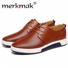 Merkmak Mens Genuine Leather Shoes Breathable Design Spring Autumn Fashion Sapatos Masculinos