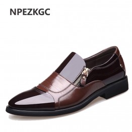 NPEZKGC New Mens PU Leather Oxford Business Shoes High Quality Soft Breathable Flats Casual Spring Fashion Zip Up Shoes 