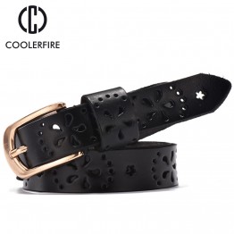 COOLERFIRE Womens Genuine Leather Belt Cowhide Strap High Quality Design Cintos Ceinture 