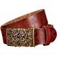 BeHighKing Womens Genuine Leather Wide Belt Second Layer Cow Leather Vintage Floral Design Metal Buckle High Quality Fashion  