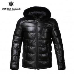 WINTER PALACE Mens Genuine Leather Jacket Warm Cotton Interior Jaqueta de Couro Mascul
