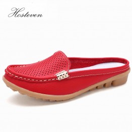 Hosteven New Womens Real Leather Shoes Soft Leisure Moccasins Flat Casual Loafers 