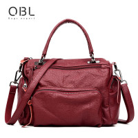 QiBoLu Womens PU Leather Boston Handbag Vintage Shoulder Crossbody Tote Bolsas Feminina Bolsos Mujer Sac a Main Dames Tassen