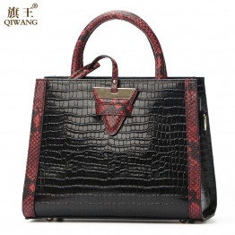 Qiwang Womens Real Leather Handbag Crocodile Style Pattern Ladies Designer Purse