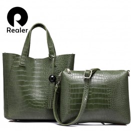 REALER Womens 2 Piece Handbag Set High Quality Faux Leather Snakeskin Pattern Ladies Fashion Purse