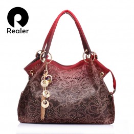 REALER Womens PU Leather Purse Ombre Floral Print Ladies Fashion Handbag