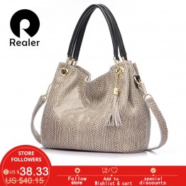 REALER Womens Genuine Leather Handbag High Quality Shoulder Bag Ladies Fashion Purse