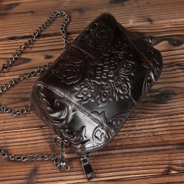 SEVEN SKIN Vintage Womens Messenger Bag Genuine Leather Purse Embossed Flower Pattern
