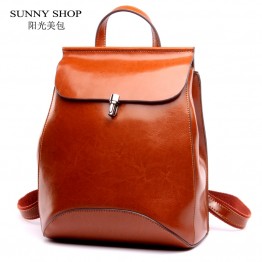 SUNNY SHOP Womens Genuine Leather Backpack Girls Vintage School Backpack