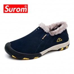 SUROM Mens Genuine Suede Winter Boots Warm Waterproof Casual Loafers