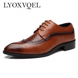LYOXVQEL Fashion PU Leather Mens Dress Shoes Pointed Toe Bullock Oxfords Luxury Lace Ups