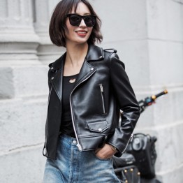 Josephcaca Womens Genuine Leather Motorcycle Jacket Real Sheepskin Biker Style Coat Spring Fashion