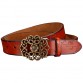 BeHighKing Womens Genuine Leather Vintage Belt Second Layer Cow Leather Floral Buckle High Quality Fashion