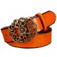 BeHighKing Womens Genuine Leather Vintage Belt Second Layer Cow Leather Floral Buckle High Quality Fashion