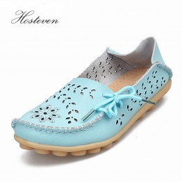 Hosteven Womens Genuine Leather Shoes Casual Slip On Flats Ladies Driving Loafers Cut Out Moccasins