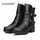 XAMMEP Womens Genuine Leather Mid Calf Boots Natural Wool Interior High Quality Winter Footwear