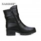 XAMMEP Womens Genuine Leather Mid Calf Boots Natural Wool Interior High Quality Winter Footwear