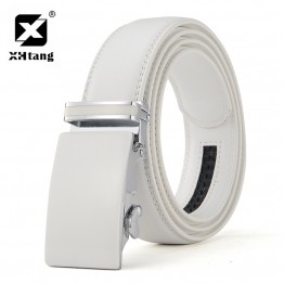 XHTANG Mens White Genuine Leather Belt Automatic Buckle Quality Fashion