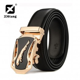 XHTANG Mens Genuine Leather Belt Automatic Buckle Luxury Fashion Brand 