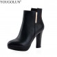 YOUGOLUN Women Ankle Boots Spring Autumn Genuine Leather Thick Heel 10.5 cm High Heels Black Platform Round toe Shoes #V-1512002746802