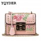 YQYDER Womens PU Leather Flap Handbag Embroidery Flower Pattern Small Designer Messenger Bag Ladies Fashion Purse